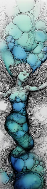 Free abstract angel art bookmark featuring a bunchy blue abstract angel